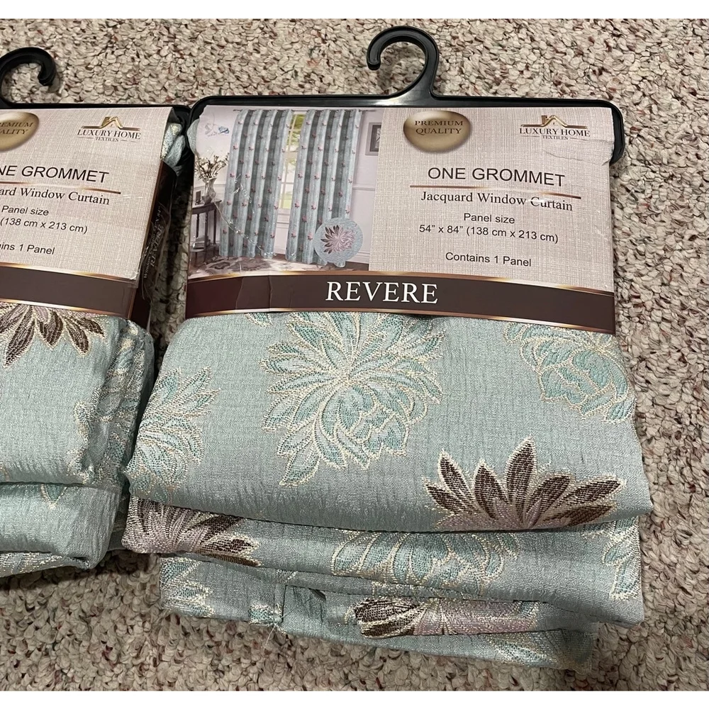Jacquard Floral Grommet Window Curtain Panels Aqua Blue 54” x 84” Set of 2